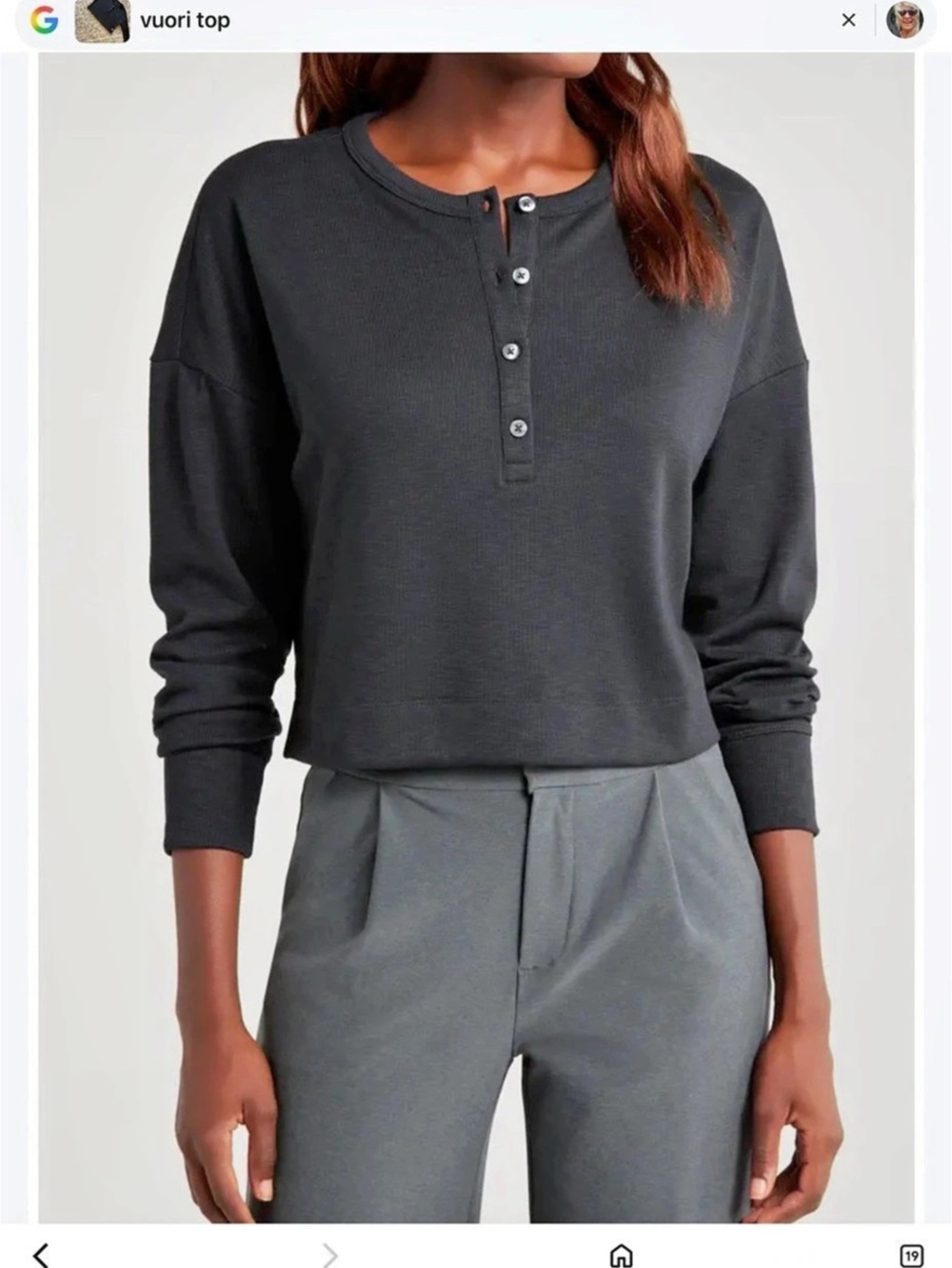 Vuori Sunrise Oversized Henley Long Sleeve Black NWOT PTP 23” length 20”